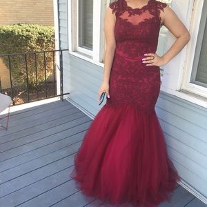 Burgundy mermaid prom dress